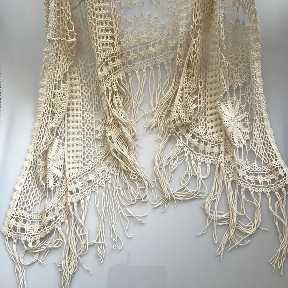 CATO FLORAL CROCHET LACE FRINGE BOHO OPEN FRONT CARDIGAN - Picture 6 of 16